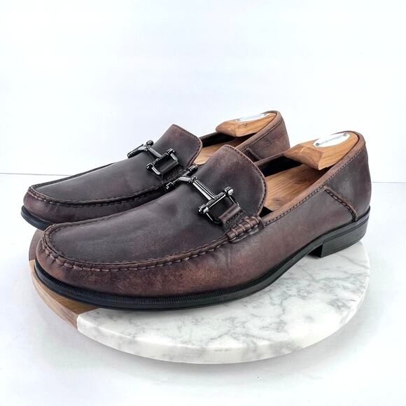 SUSSEX LINK DARK BROWN Leather Hand Sewn Horsebit Comfort Slip On Loafers 9.5 M - Picture 1 of 9